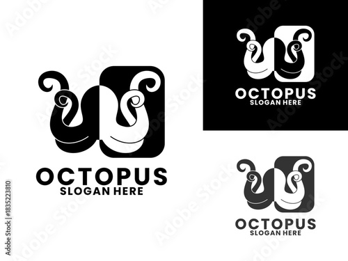 Octopus with square logo design vector template