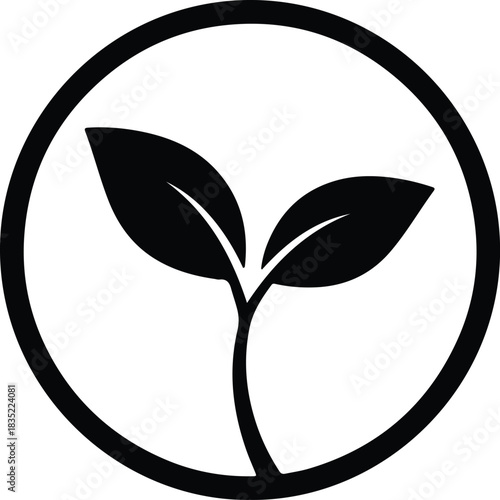 Illustration of growing sprout in circle simple ecological icon silhouette vector