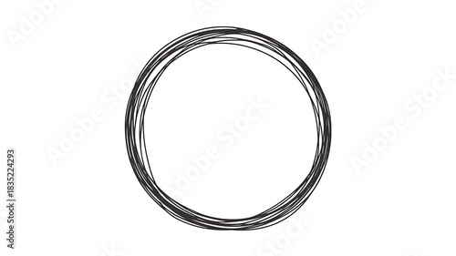 Handdrawn black circle with a textured, imperfect line, creating a unique frame isolated on white background