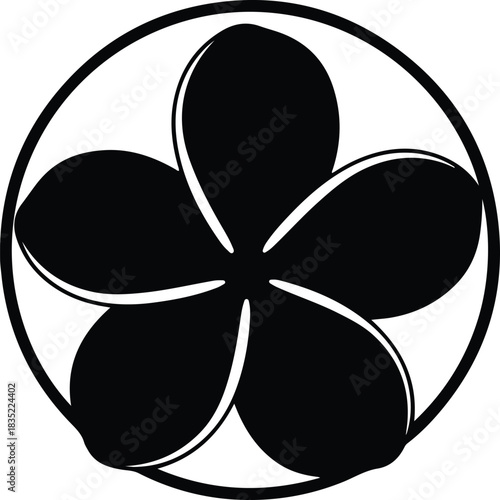 Illustration of tropical plumeria flower inside a circle silhouette vector