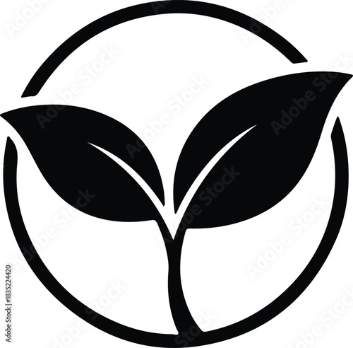 Illustration of two leaves in a circle sprout silhouette vector