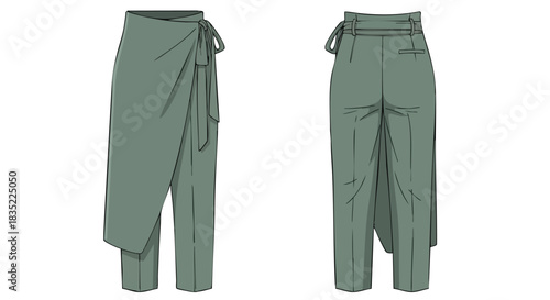 Elegant Women's Wrap Pants: Technical Fashion Drawing for Design and Manufacturing showcasing contemporary design elements and meticulous details of