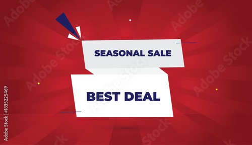 Seasonal Sale Best Deal Editable Eps Format Web Banner Vector Art Illustration Template Design White Gray Shapes Deep Blue Bold Font Red Gradient Abstract Illustration Sun Shine Background 4k Business