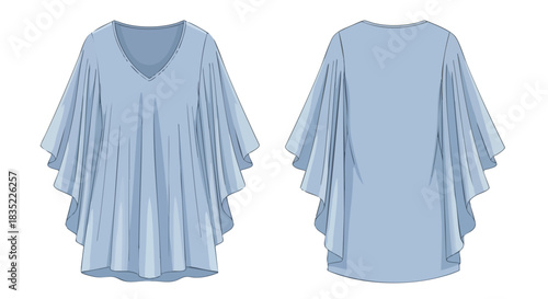 Elegant light blue flowing top garment illustration showcasing a chic design with graceful drape style for fashion concepts
