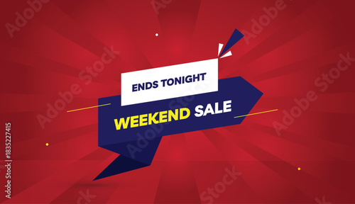 Weekend sale ends tonight editable eps format web banner vector art illustration template design deep blue white shapes yellow bold font red gradient abstract illustration sun shine background 4k busi