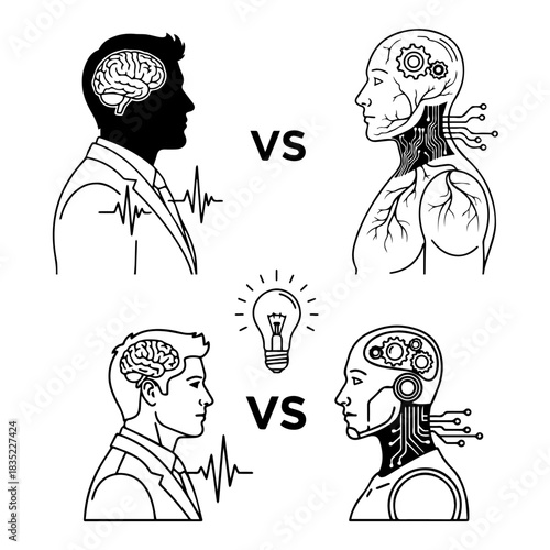 human vs robot, modern concept silhouette pack