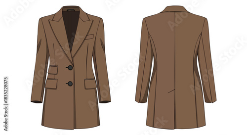 Classic Double-Breasted Overcoat: Front and Back View Illustration for Fashion Design and Apparel Creation processes
