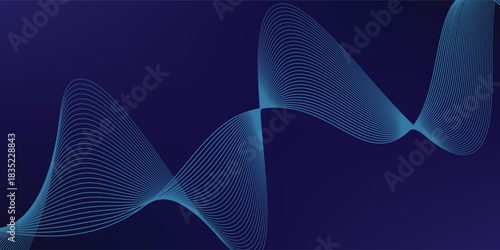 Abstract glowing wave lines on dark blue background. Dynamic wave pattern. Modern flowing wavy lines. Futuristic technology concept. Suit for banner, poster, cover, brochure, flyer, website