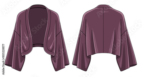 Elegant Plum Kimono Jacket Showcase: Front and Back Views Depicting Versatile Fashion Design
