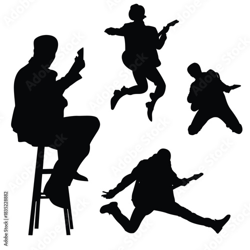  silhouettes of people playing guitar isolated vector