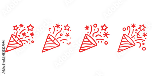 Set of party poppers in red vector illustration