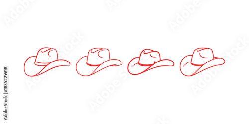 Cowboy hat outline set red color isolated on white field