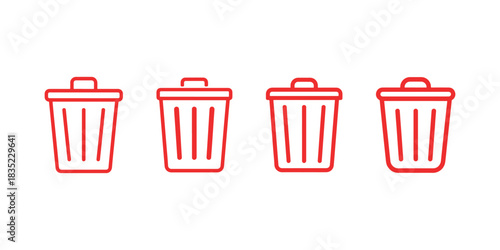 Garbage can red line icon recycle bin waste disposal concept