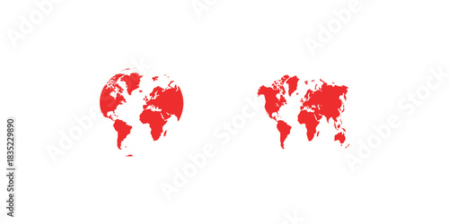 Red outline world map silhouette vector design illustration