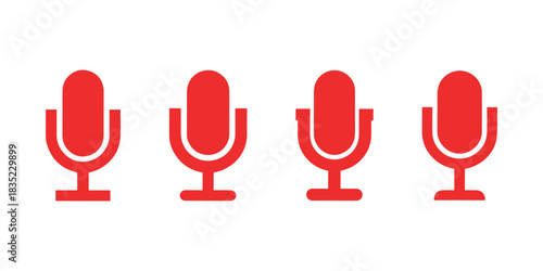 Microphone vector icons set red color voice record concept