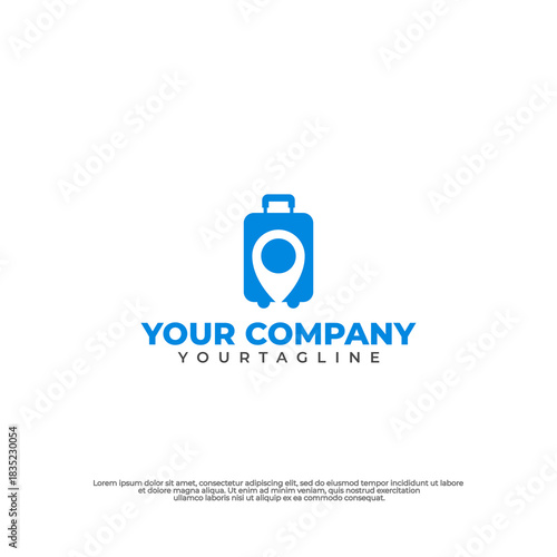 Dynamic travel emblem featuring a suitcase and map for wanderlust.