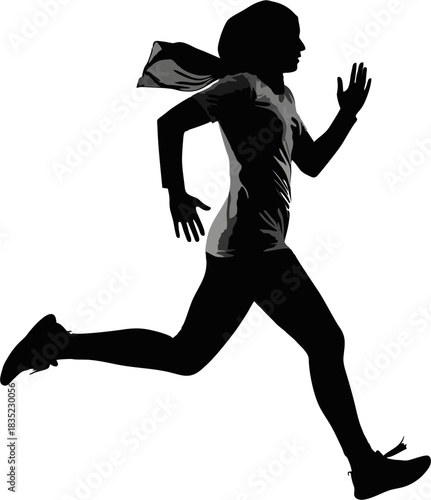 Silhouette of a woman wearing a hijab running