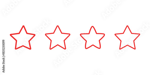 Four red star outline isolated vector illustration
