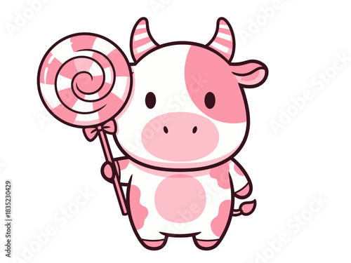 Cute pink cow holding lollipop  cow, pink, lollipop, candy, cute