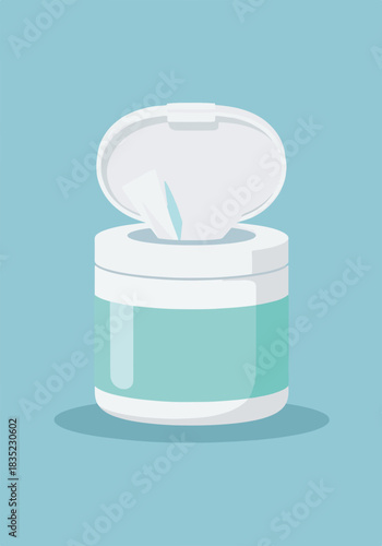 Antiseptic wet wipes container icon. Vertical flat design graphic of hygiene tissue box. Medical and cleaning concept