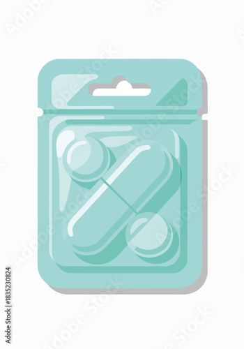 A blister pack of medicine pills and tablets. Flat design icon for pharmacy and healthcare. Medical treatment symbol isolated on a white background
