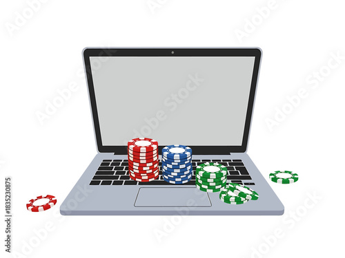 Online gambling: Laptop and chips  online gambling, casino, laptop