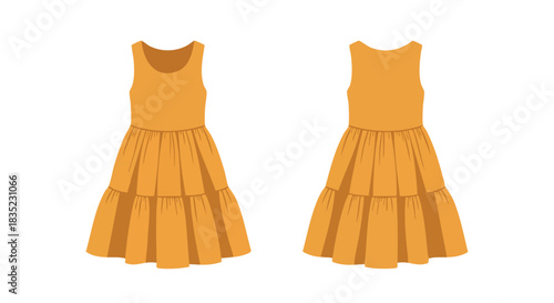 Elegant summer dress illustration showcasing front and back views, designed for fashion and apparel design product display visuals