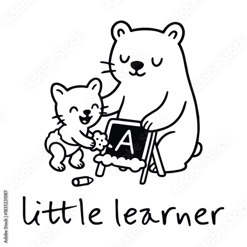 Bear teaching little learner with playful charm and warmth, vector illustration