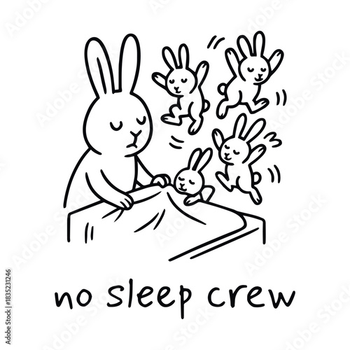 Energetic baby rabbits disrupting bedtime in playful family scene, vector illustration