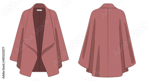 Elegant rosewood overcoat design showcase highlighting stylish drape and minimalist silhouette against white setting