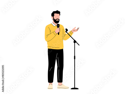 Man giving speech with microphone  man, male, speaker, microphone