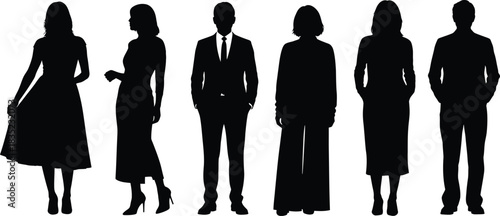 Silhouettes of diverse business professionals standing together in formal attire