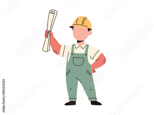 Construction worker holding blueprint  - vector  nstruction worker, builder, architect, engineer, 