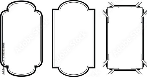 Assorted Frames Collection, Black Line Art Borders on Transparent Background