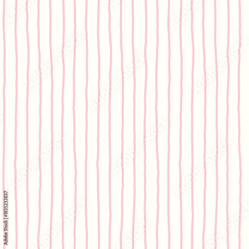 Cute baby pink stripes pattern, girly seamless print. Vector stripes, hand draw doodle lines