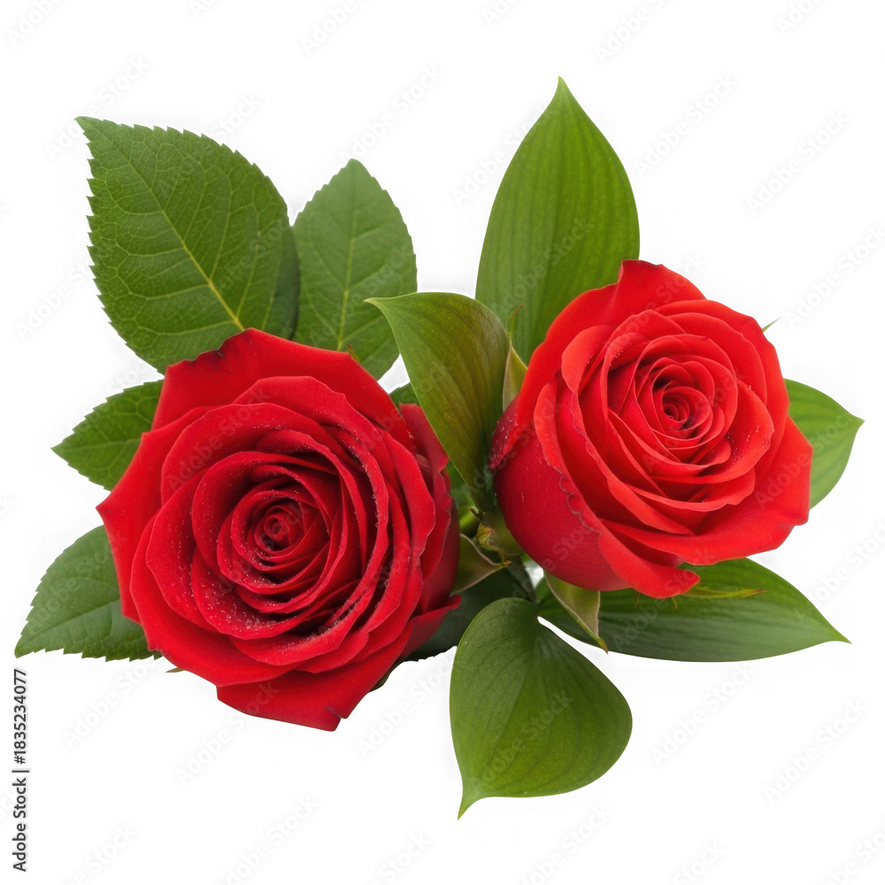 Naklejka premium Two red roses isolated on transparent background