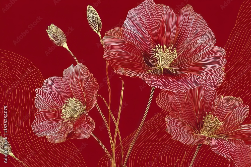 Obraz premium Chinese-style background flowers art illustration.