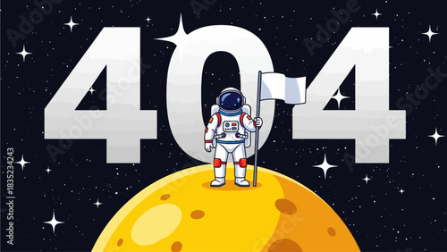 Astronaut on the Moon with 404 Error Message, Space Exploration Theme