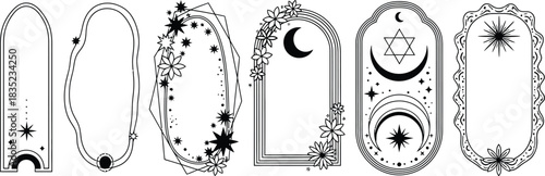 Celestial Set with Moon, Star and Floral Accents on White Background