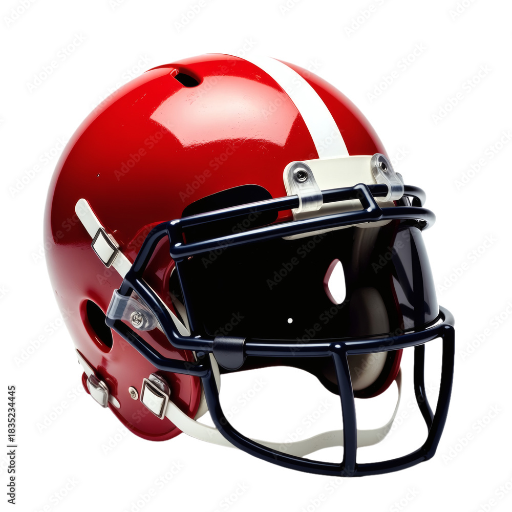 Fototapeta premium Glossy red football helmet with white stripe and black facemask