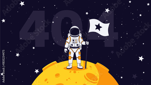 Astronaut on the Moon with 404 Error Message, Space Exploration Theme