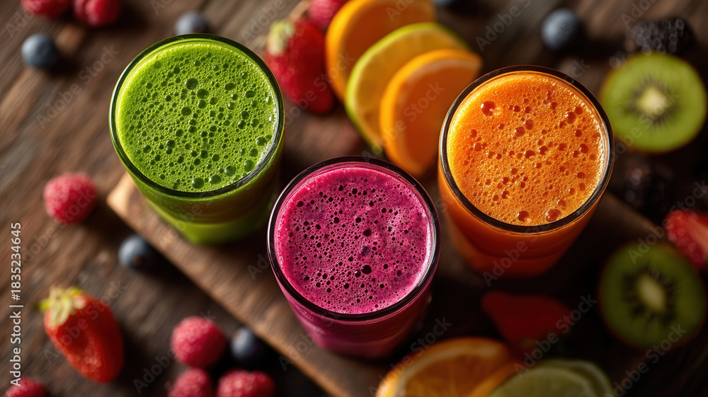 custom made wallpaper toronto digitalGreen smoothie pink smoothie orange juice wellness vibrant fresh juice trio