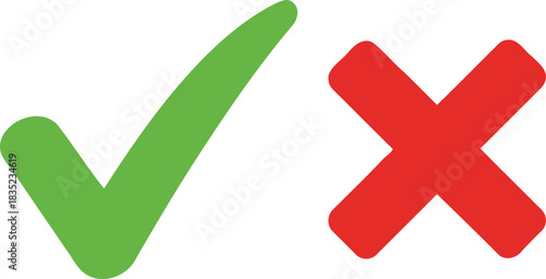 Check Mark Green and Red Cross Mark Icon on a White Background