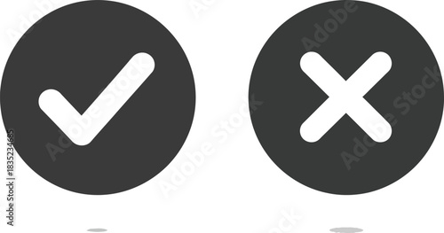 Check Mark Symbol Inside Circle with Cross Mark Symbol on White Background
