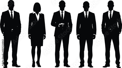 Silhouette of business professionals standing together in formal attire teamwork concept