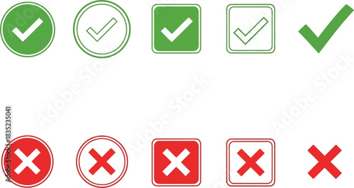 Check Marks and Cross Signs in Green and Red Color Isolated on White Background