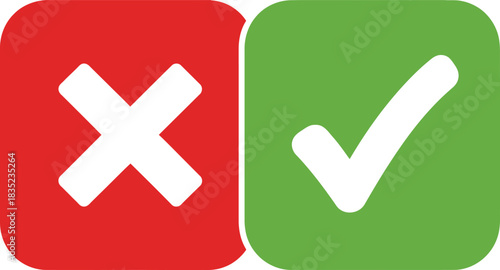 Checkmark and Cross Sign. Green Check Mark and Red X Symbol in Rounded Squares