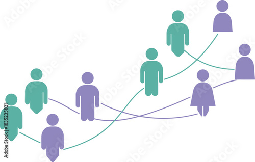 Abstract representation of interconnected people forming a network or community with lines connecting individuals in a digital style