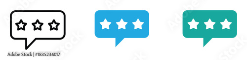 Star Feedback Icon Design. Customer Rating Icons Set. Give feedback now with these three star rating icons.  User Review Star Icons Pack. Customer Satisfaction Rating Icons.