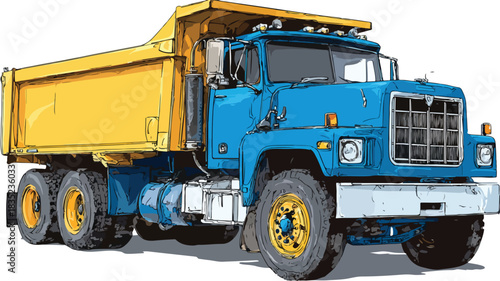 Blue Truck With Yellow Dump Truck Vector, Construction Vehicle Illustration
